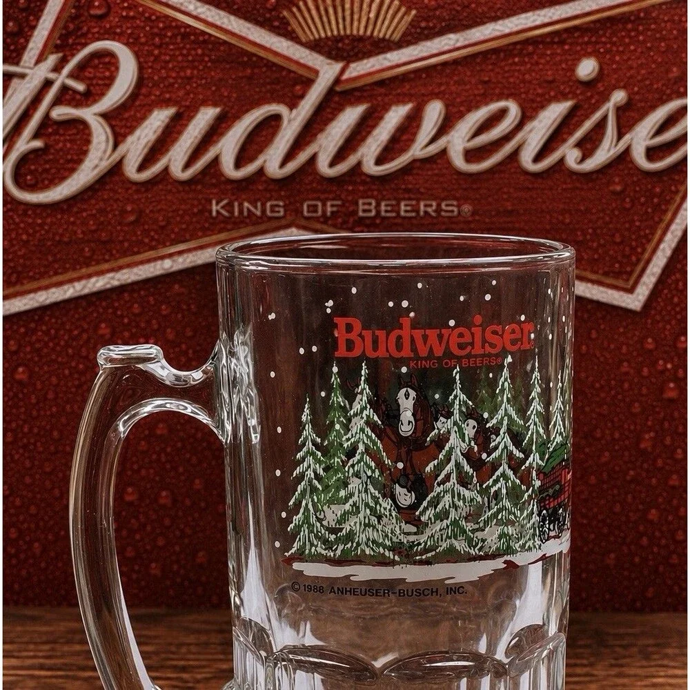 🎄 Vintage 1988 Budweiser Clydesdales Holiday Beer Mug Stein 🍺